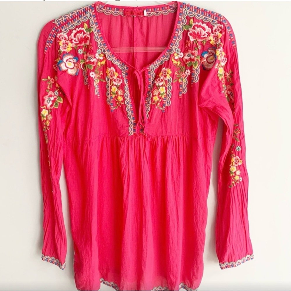 Stunning Johnny Was boho top XS in bright pink